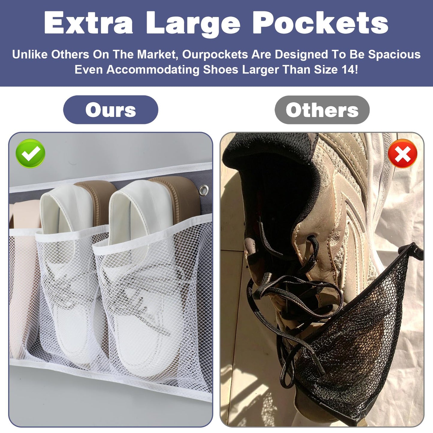 AojSup 2 Pack RV Shoe Storage Solutions, Hanging Shoe Organizer with 8 Large Pockets, Wall Mounted Bedside Caddy for Entryway, Camper, Dorm & Bedroom Organization, Gray