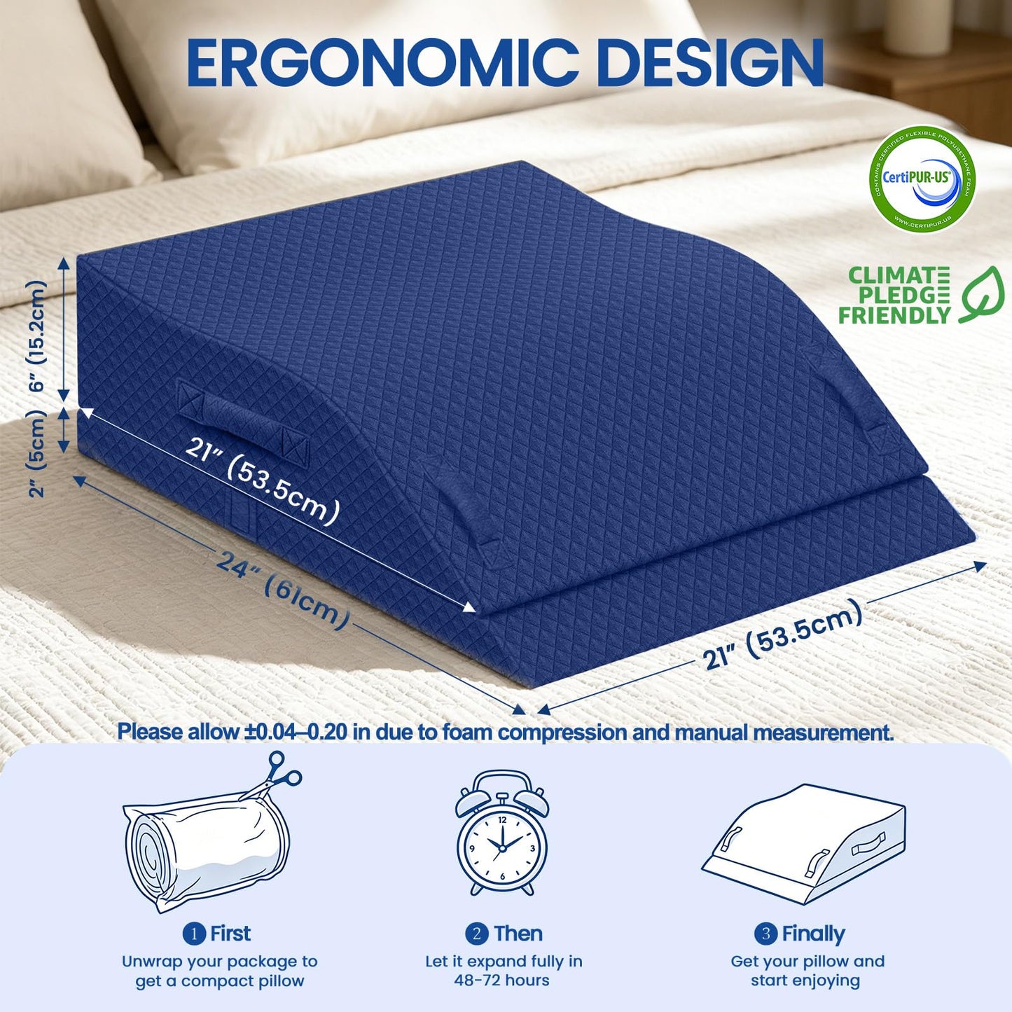 ComfyInLove Elevation Pillows for Leg After Surgery, Memory Foam Adjustable Wedge Pillow for Injury or Rest, Ankle Pillow for Sleeping Blood Circulation Blue/Double Leg