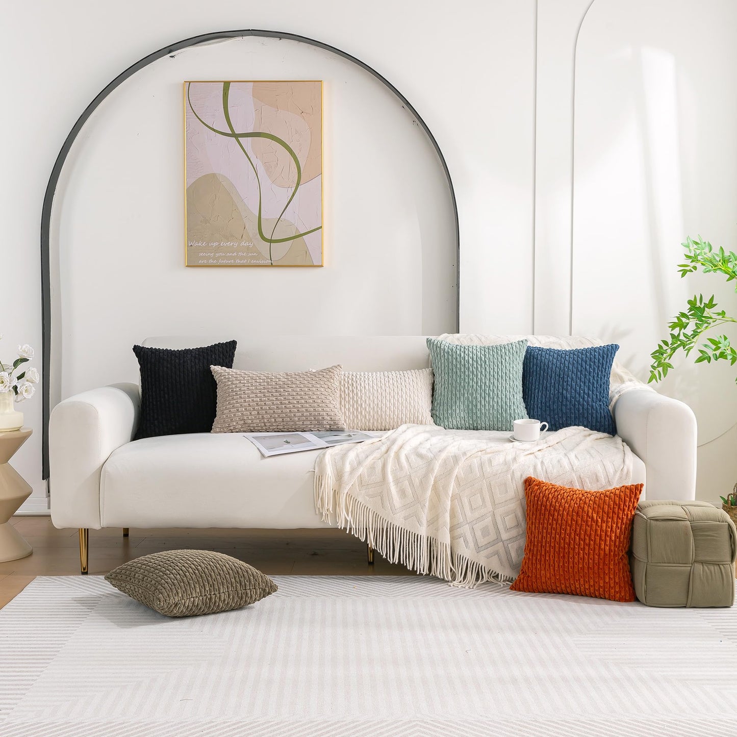 Cozoomy Set of 4 Aqua Decorative Throw Pillow Covers 20x20 Inch Corduroy Pillow Covers for Bed Couch Sofa Living Room Soft Square Cushion Cases