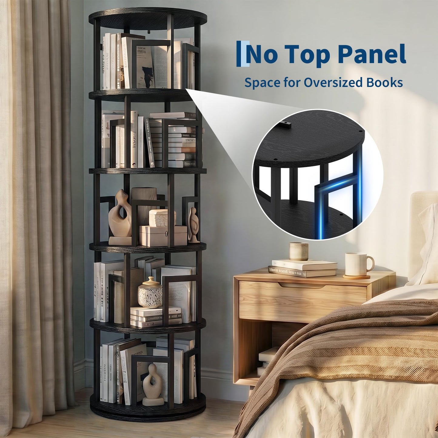 Garvee 5-Tier Rotating Bookshelf Tower – Spinning Corner Shelf, Black