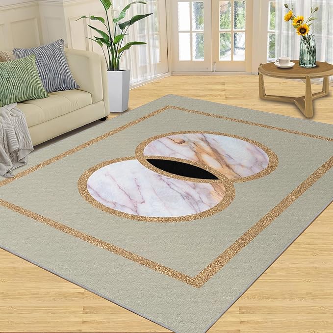 Abstract Marble Area Rugs Gilded Circle Rectangle Geometry Area Carpet Mid-Century Simple Rug Luxury Decor Rug for Living Room Door Mats Porch 6x9ft