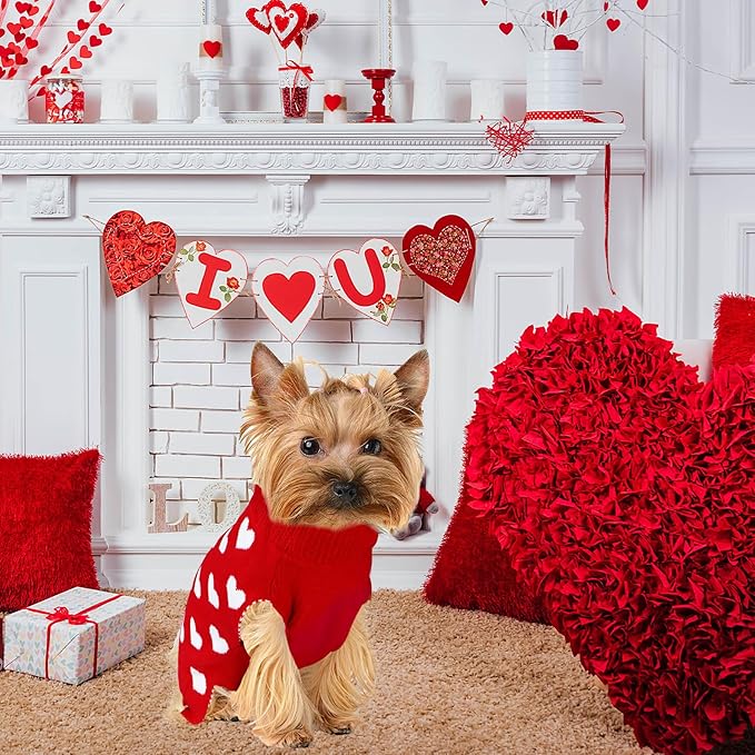 GOYOSWA Valentine Dog Sweater Dog Valentines Clothes Outfit Knitted Heart Sweater for Small Medium Large Dogs Pets (Red, X-Large)