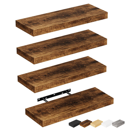 Bellsal Floating Shelves for Wall, Rustic Brown Wood Wall Shelf Set of 4, 16" Walls Mounted Floating Shelf for Kitchen, Living Room, Bedroom, Bathroom Storage, Book Shelf for Walls Home Decor