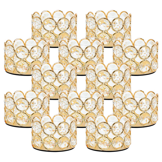VINCIGANT Pack of 12 Gold Crystal Tea Light Candle Holders for Wedding Home Table Centerpiece Decoration, Valentine's Day Gifts (Candle Excluded)