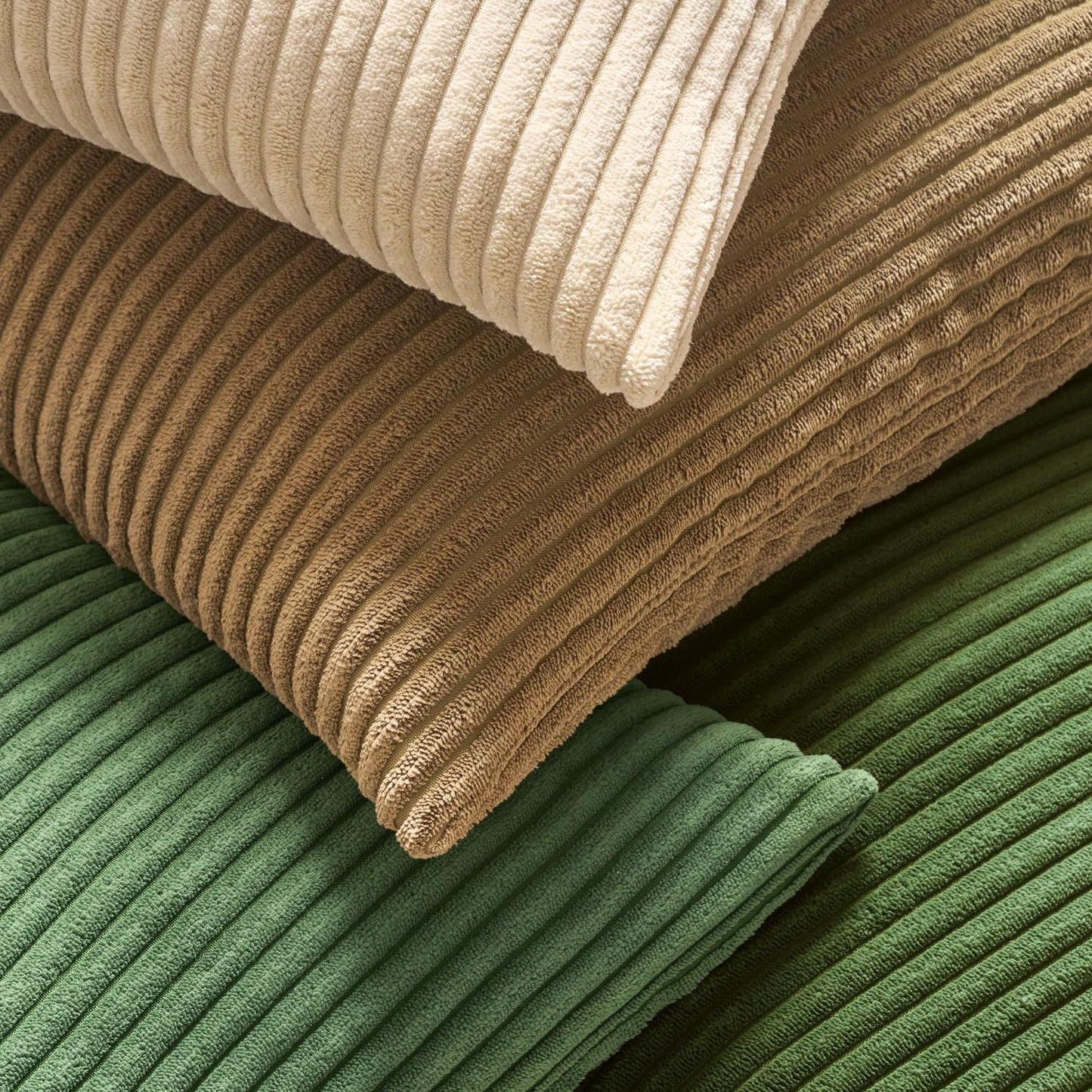 MIULEE Decorative Corduroy Pillow Covers Soft Solid Pack of 2 Cushion Cases Boho Square Throw Pillow Covers Moss Green Pillowcases for Couch Chair Sofa Bed Living Room Home Decor 18 x 18 Inch