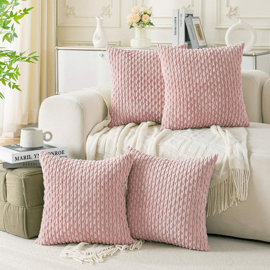 Cozoomy Set of 4 Light Pink Decorative Throw Pillow Covers 20x20 Inch Corduroy Pillow Covers for Bed Couch Sofa Living Room Soft Square Cushion Cases