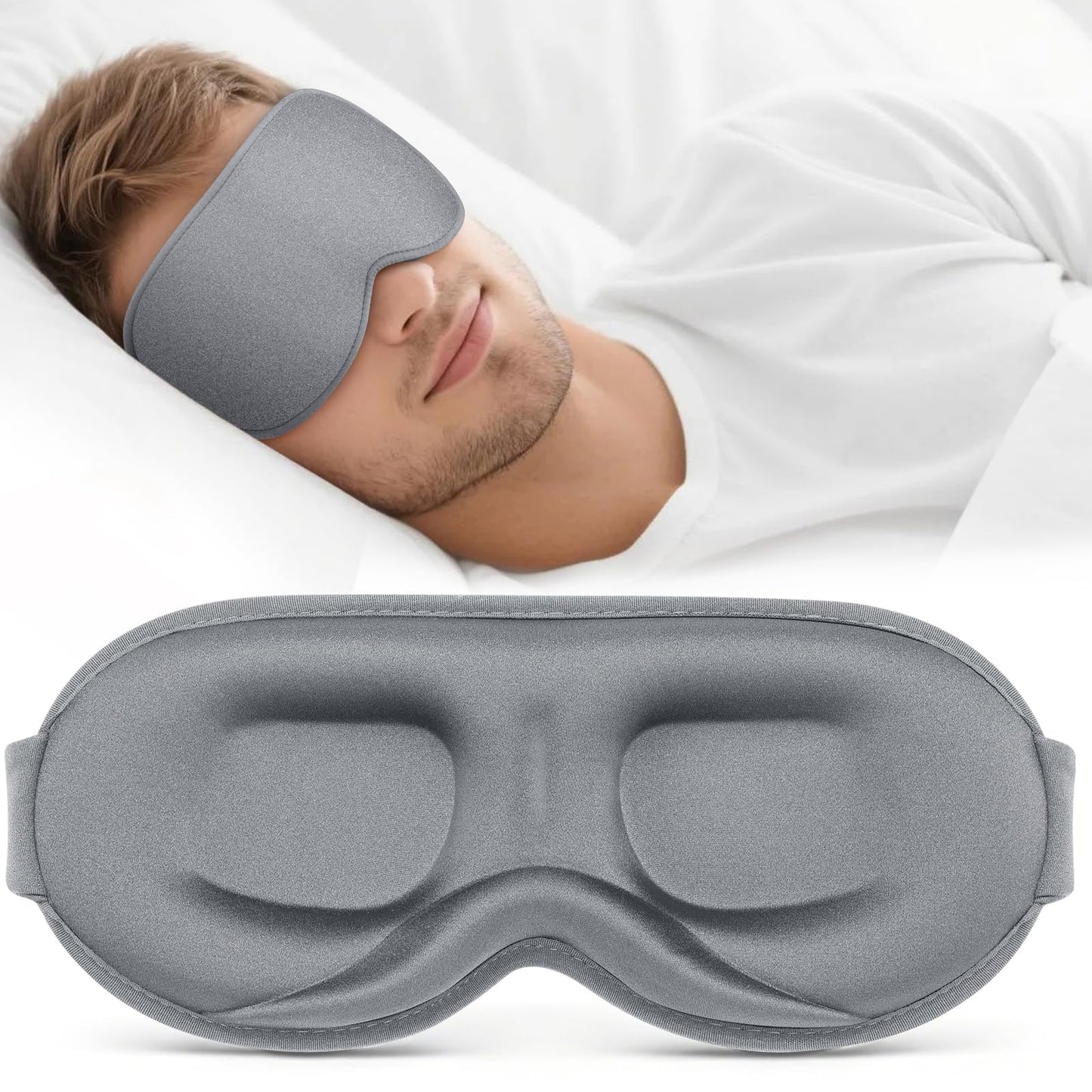 Vynix Sleep Mask for Men Women - 100% Blackout Cooling Eye Masks for Sleep - 3D Sleeping Mask for Side Sleepers - Zero Pressure Lash Extensions Eye Cover Shade for Airplane Travel Essentials, Grey