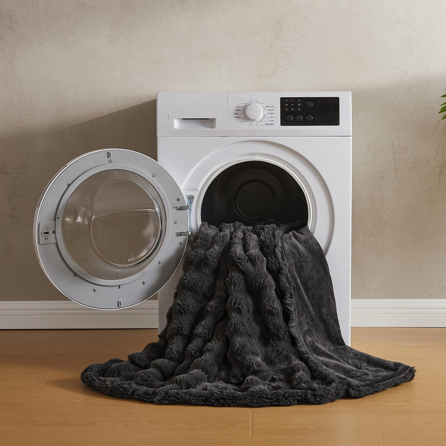JELLYMONI Faux Fur Throw Blanket, Dark Grey Throw Blanket for Couch, Fuzzy Cozy Plush Bubble Bed Blanket, Thick and Warm Blanket, Throw (50" X 60")