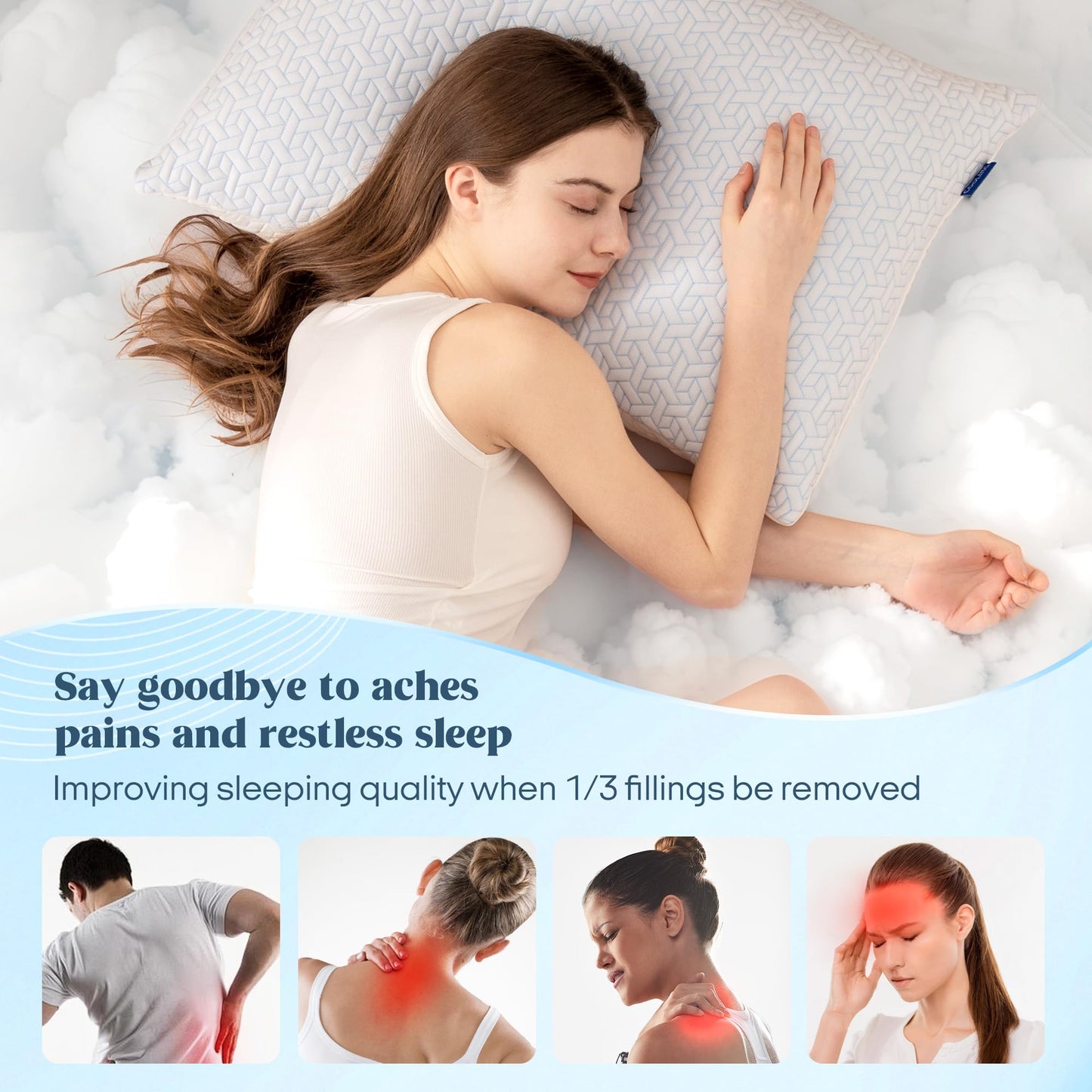puredown® Cooling Pillows King Size Set of 2, Memory Foam Pillows Adjustable Firm Bed Pillows for Sleeping, Cool Pillow for Hot Sleepers with Zipper Removable Pillow Cover