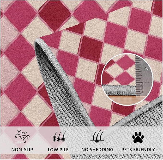 Plaid Rug, Soft Ultra Soft Faux Wool Rhombus Geometric Rugs, Indoor Floor Mats Carpet, Non Slip&Non-Shedding Low Pile Washable Rugs, Modern Red 8x10 Area Rug for Bedroom Home Decor