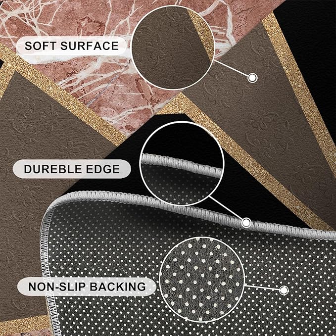 Black Gold Marble Rug Modern Geometric Marble Area Rug Mid-Century Minimalist Geometric Rugs Vintage Crackle Carpet Washable Non-Slip Carpet for Bedroom 7x8ft