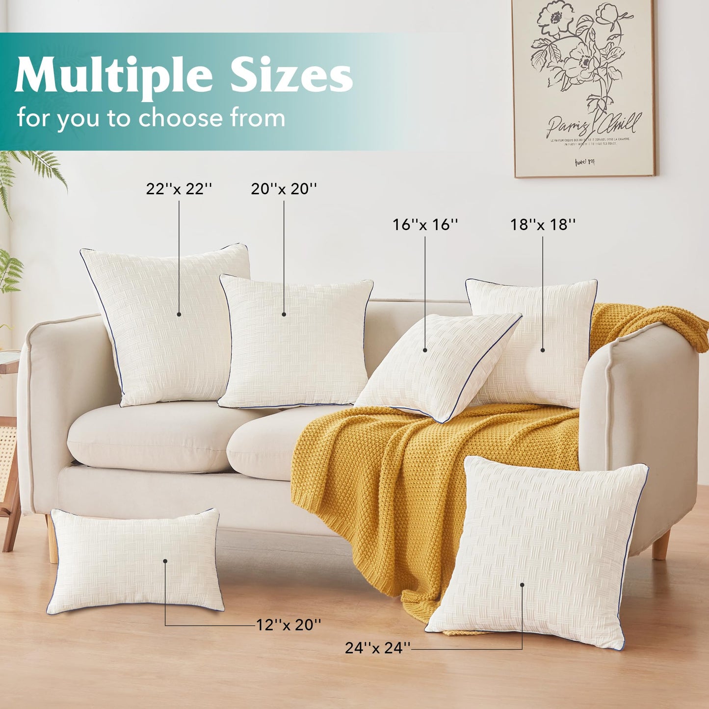 Oubonun 22 x 22 Pillow Inserts Set of 2 - Square Decorative Throw Pillows for Couch Bed Sofa Living Room 100% Polyester Filling Beige 22 Inch Pillows