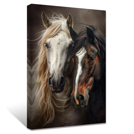 ZXHYWYM Horse Face Picture Wild Horses Wall Art Couple Horse Canvas Prints Vintage Western Animal Poster Abstract Artwork for Office Wall Decor(Picture-1, (12.00" x 18.00"))