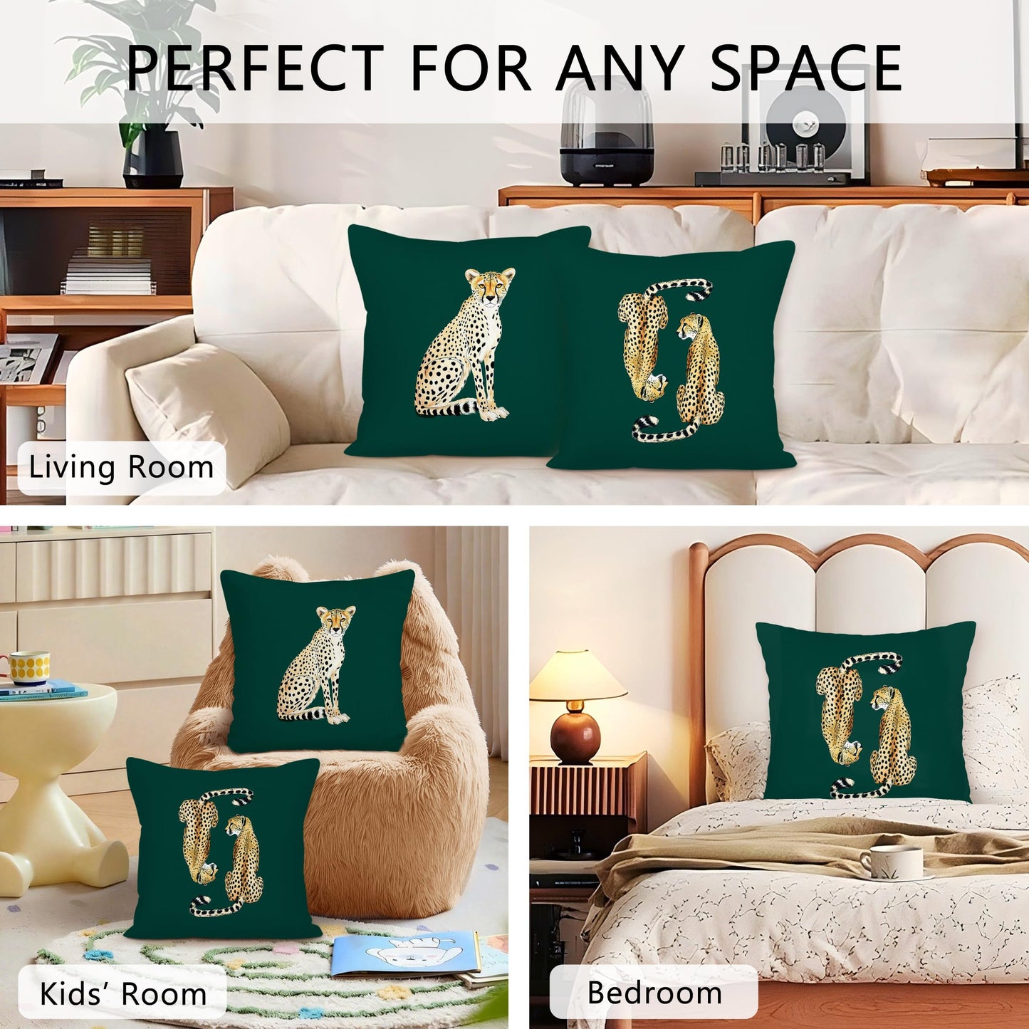 SYLLHRZGB Preppy Cheetah Leopard Throw Pillow Covers 18x18 Set of 2, Dark Hunter Emerald Green Funky Decor Decorative Pillow Cover Cases, Trendy Decor Cushion Cover Pillowcases for Couch Living Room