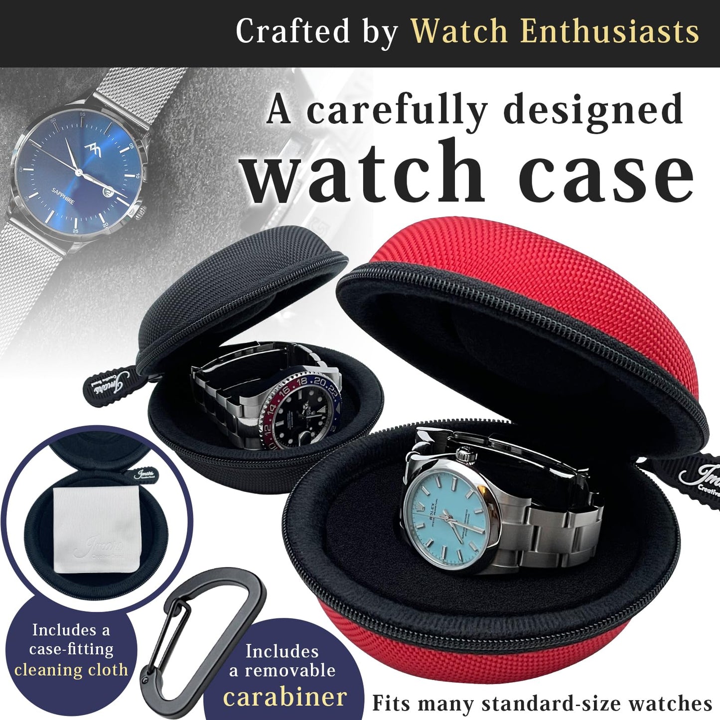 JMARS Watch Travel Case, Shock-Tested Single Watch Case for Wristwatches & Smart Watches, Red
