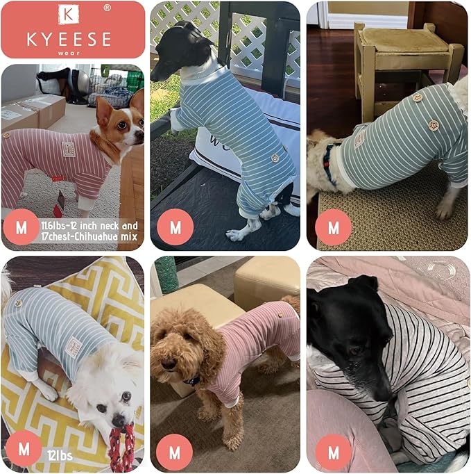 KYEESE Dog Pajamas Stretchable 4 Legs Doggie Jammies Striped Jumpsuit Lightweight Onesie Puppy Pajamas Cozy Outfit Comfortable Dog Clothes Hair Shedding Cover Pet Jammies,Ivory Brown Striped, Medium