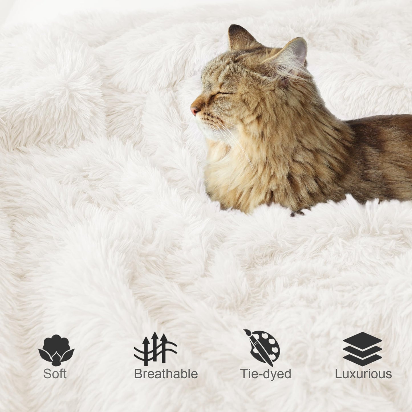 Exclusivo Mezcla Fuzzy Faux Fur Bed Blanket Queen Size, Reversible Shaggy Sherpa Fleece Blankets, Fluffy Plush Warm Throws for Couch, Bed, 90X90 Inches, White