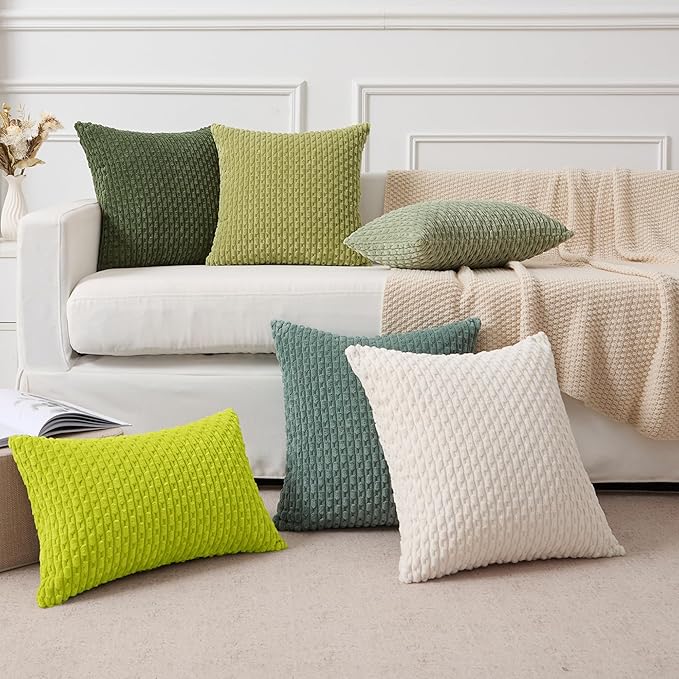 Kevin Textile Decorative Pillow Covers Set of 2 Striped Plush Corduroy Rectangle Lumbars Boho Home Decor Cushion Covers for Couch Sofa Bed Living Room 12x20 Inch, Christmas Green