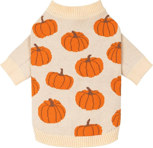 Fitwarm Pumpkin Dog Sweater, Thanksgiving Outfit for Small Dogs Boy Girl, Pet Outfit, Orange, Beige, XL