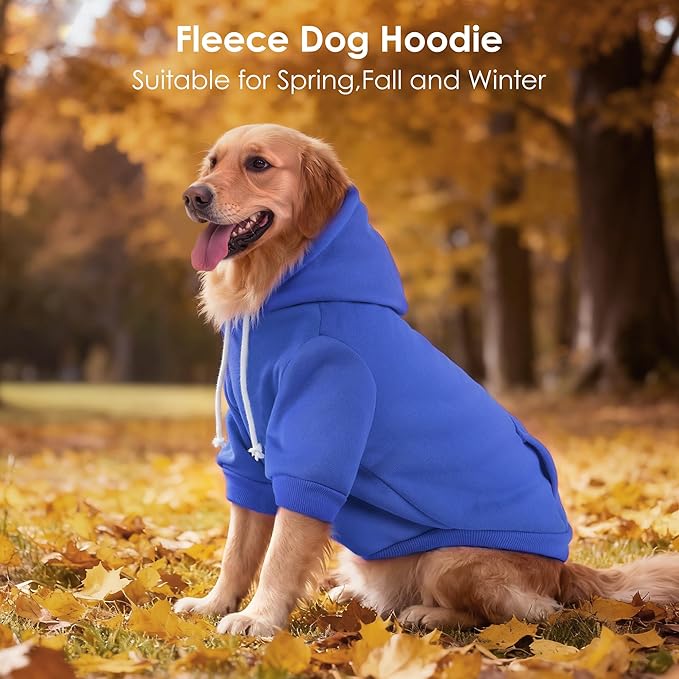 BAOBICUTE Dog Basic Hoodie Soft Dog Clothes Cold Weather Sweaters for Medium Large Dogs Cozy Fabric Warm Sweatshirt with Leash Hole (Blue, XS (Back: 10.24",Chest: 14.96", Neck: 11.42"))