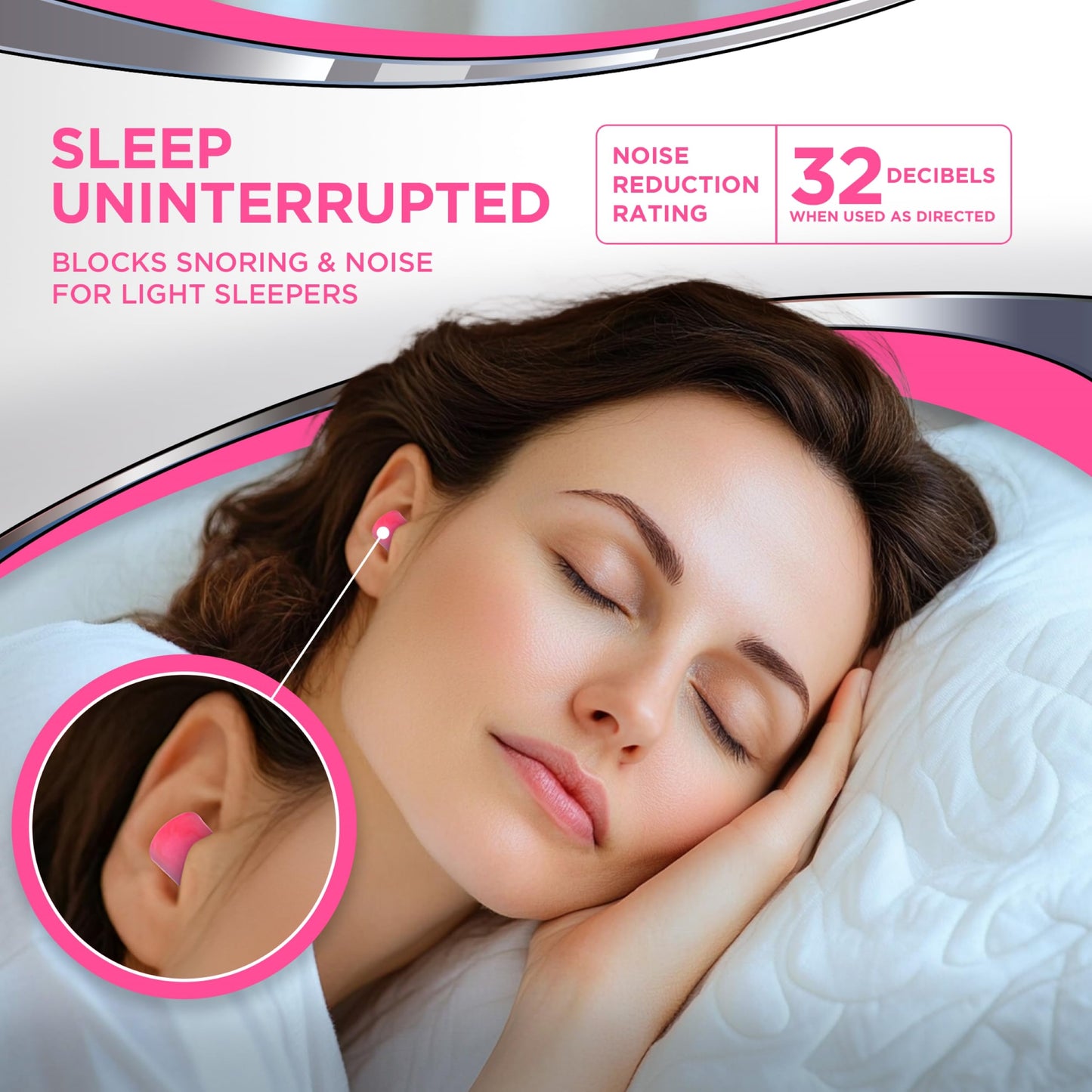 HEAROS Sleep Pretty in Pink, 100 Pair, NRR 32, PU Foam, Petite Sized, Pink (5199)