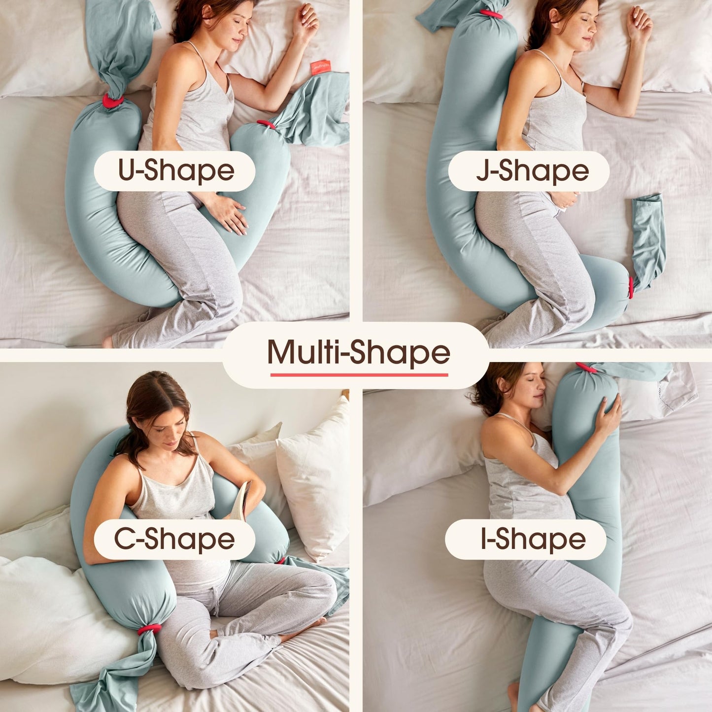 bbhugme Adjustable Pregnancy Pillow with Eucalyptus Cover & Extra Stone Cover - Full Body Support for Side Sleeping During Pregnancy