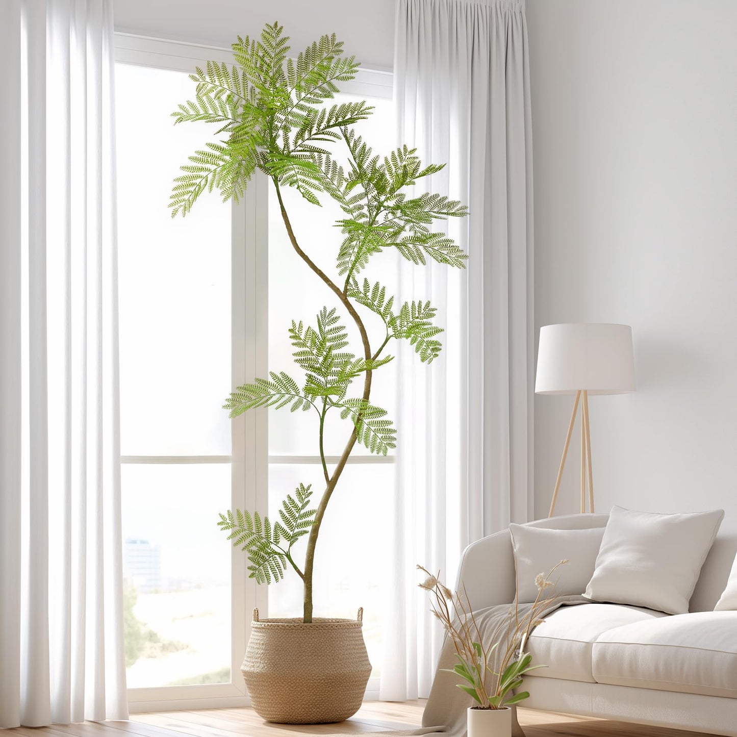 Bailikang 6.6FT Artificial Tree Fake Jacaranda Tree,Faux Tall Tree Lifelike Green Leaves Large Plants Indoor Fake Trees for Home Decor