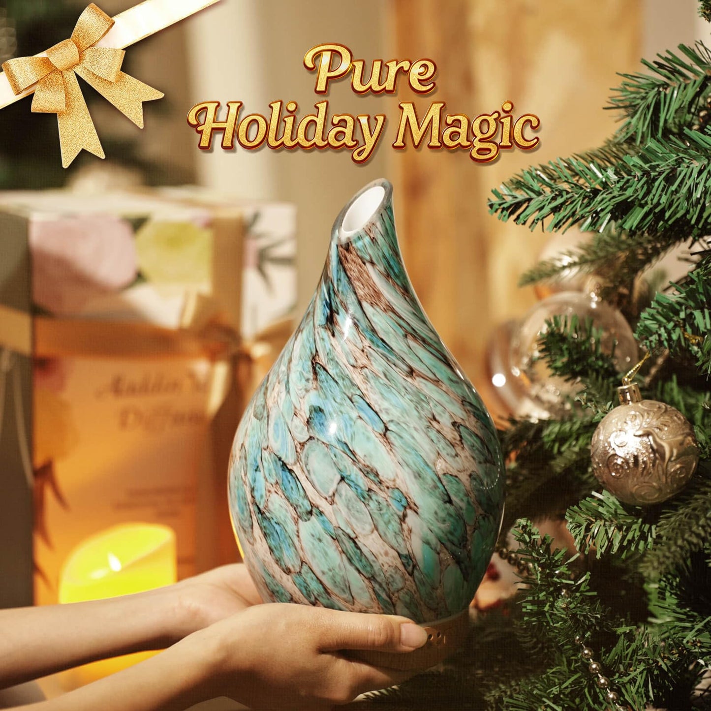 Porseme 280ml Essential Oil Diffuser Glass Color Changing Aroma Air Diffusers Aromatherapy Ultrasonic Cool Mist Humidifier with Remote Control 7 Running Hours Waterless Auto-Off (Light Blue)