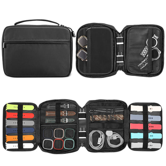 Fintie Watch Band Storage Bag Organizer, Travel Replacement Wrist Straps Carrying Case Pouch for Smartwatch Bands, Pin, Cable, Cases Accessories, Black