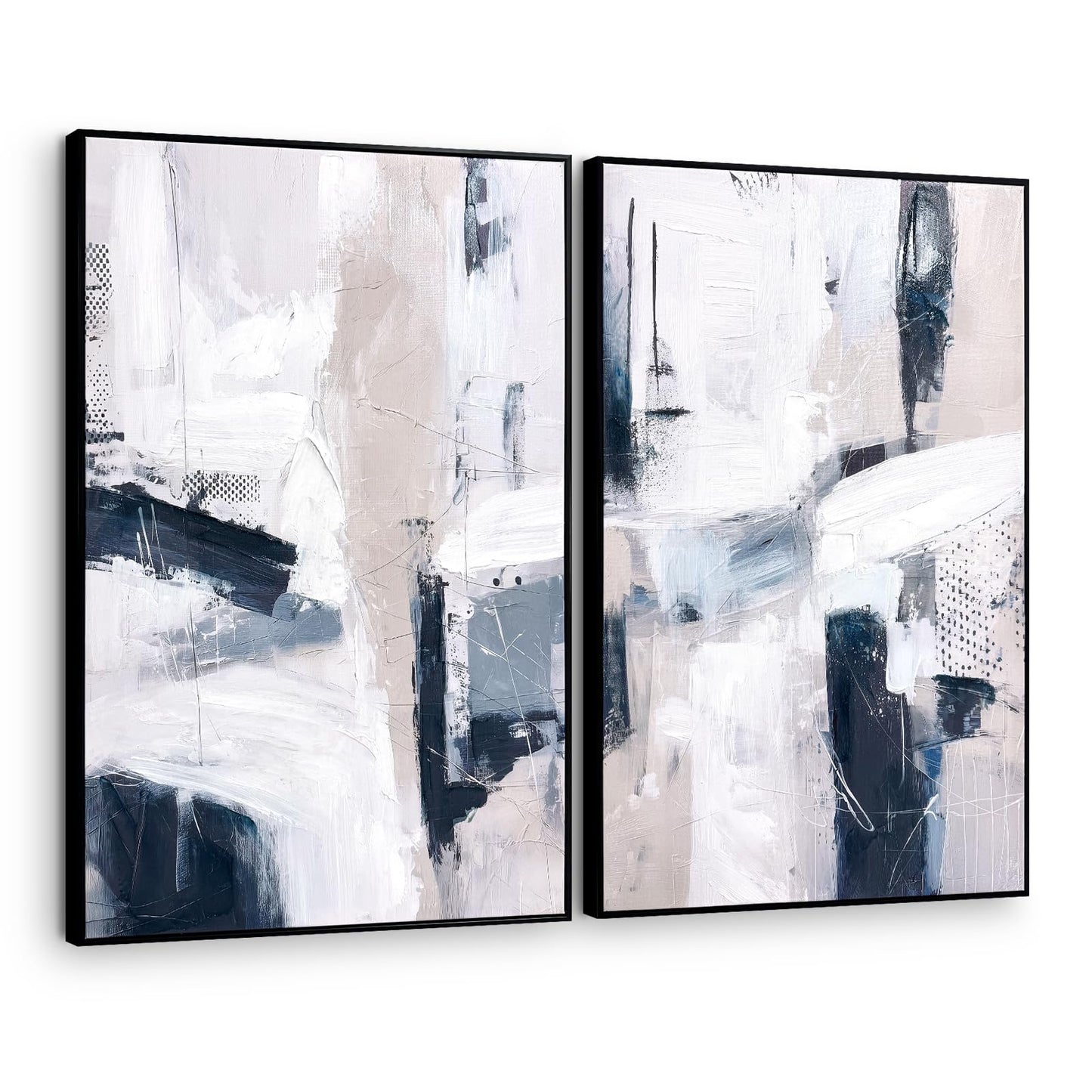 SAFERRYHOME Large Abstract Textured Framed Canvas Wall Art, Minimalist Wall Decor Neutral Painting, Modern Blue White Artwork Print for Home, Office, Living Room, 24"x36"x2