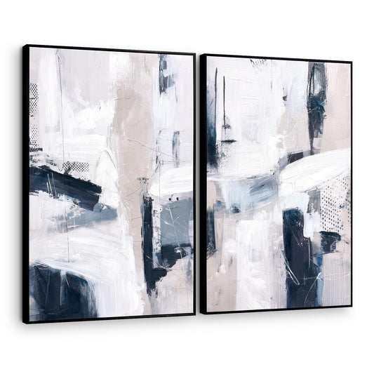 SAFERRYHOME Large Abstract Textured Framed Canvas Wall Art, Minimalist Wall Decor Neutral Painting, Modern Blue White Artwork Print for Home, Office, Living Room, 24"x36"x2