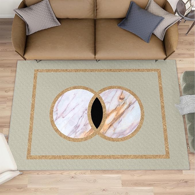 Abstract Marble Area Rugs Gilded Circle Rectangle Geometry Area Carpet Mid-Century Simple Rug Luxury Decor Rug for Living Room Door Mats Porch 3x5ft
