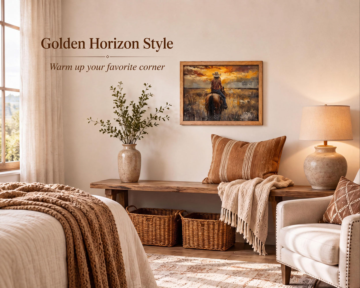 Brown Solid Wood Frame Cowgirl Riding Horse Canvas Wall Art 8x10in