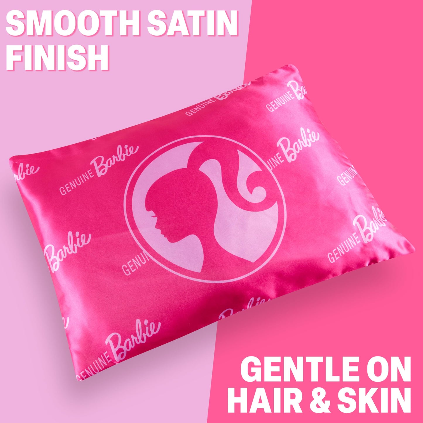 Get Trend Barbie Silky Satin Pillowcase 19x26in, Officially Licensed Smooth Soft Glossy Zipped Pillow Covers for Hair and Skin Beauty, Gifts for Girls, Teens (Pink Barbie)