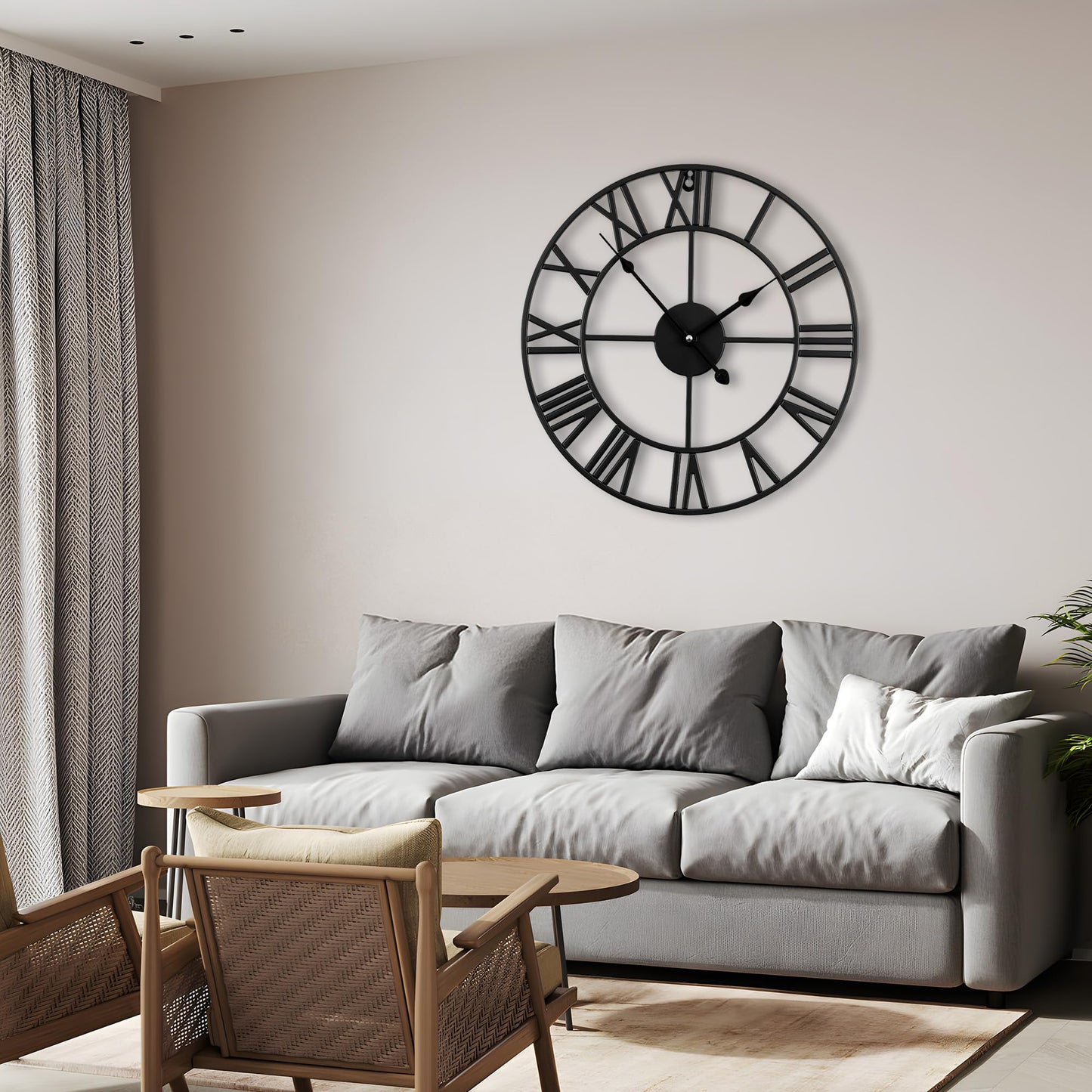 Blorple 20inch/50cm Large Wall Clocks for Living Room Decor,Modern,Battery Operated,Silent,Non Ticking,Big Black Round wall Clock for Home,Farmhouse,Office,Decoration(Iron Roman Numerals, 20 inches)