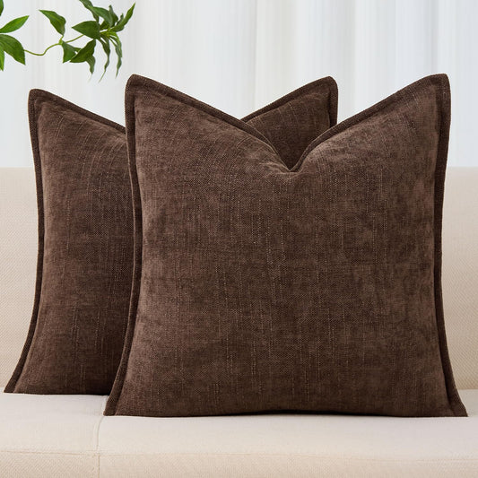 Allorry 22x22 Set of 2 Decorative Throw Pillow Covers Soft Cozy Cocoa Brown Chenille Pillow Covers Neutral Textured Solid Cushion Covers for Modern Farmhouse Sofa Bedroom Living Room Decor SY014-B22