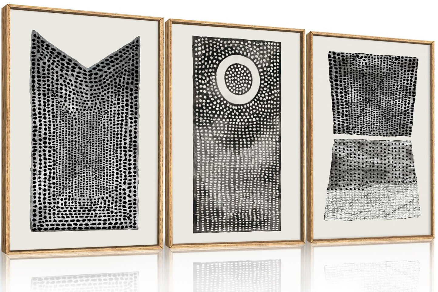 DRACIT Large Abstract Dot Black Pattern Framed Canvas Wall Art Set,Modern Neutral White Circle Wall Decor,Minimalist Black White Geometric Artwork for Living Room,Bedroom,Office-16 x24 x3