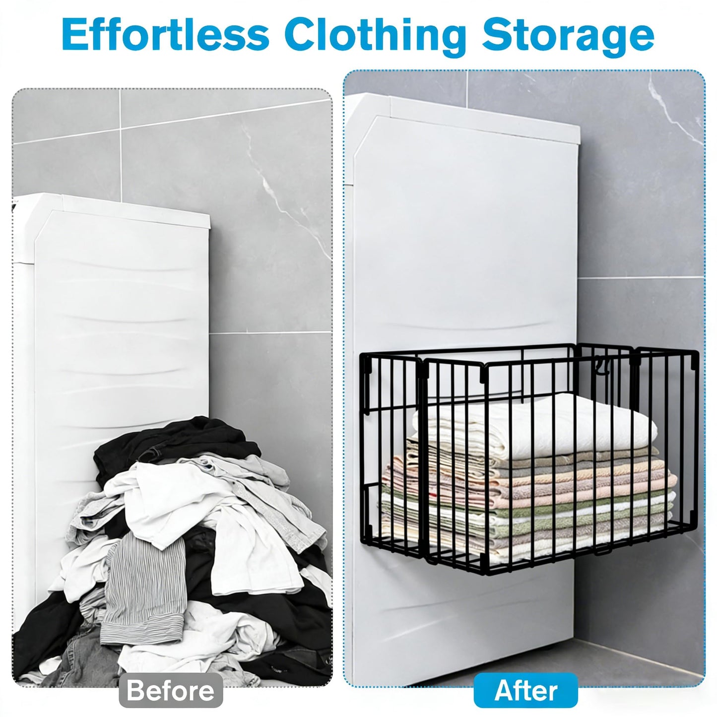 ADVEZO Magnetic Collapsible Laundry Basket, Foldable Metal Laundry Hamper for Washing Machine Side, Space Saving Pop Up Hamper, Laundry Room Organization and Storage (Black)