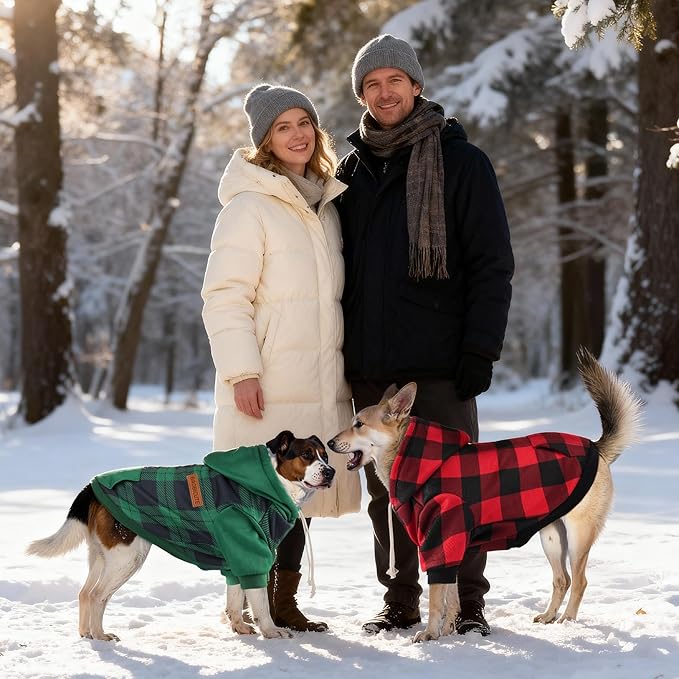 BAOBICUTE Dog Basic Hoodie Soft Dog Clothes Cold Weather Sweaters for Medium Large Dogs Cozy Fabric Warm Sweatshirt with Leash Hole (Red Plaid, S (Back: 12.6",Chest:18.11", Neck: 13.78"))