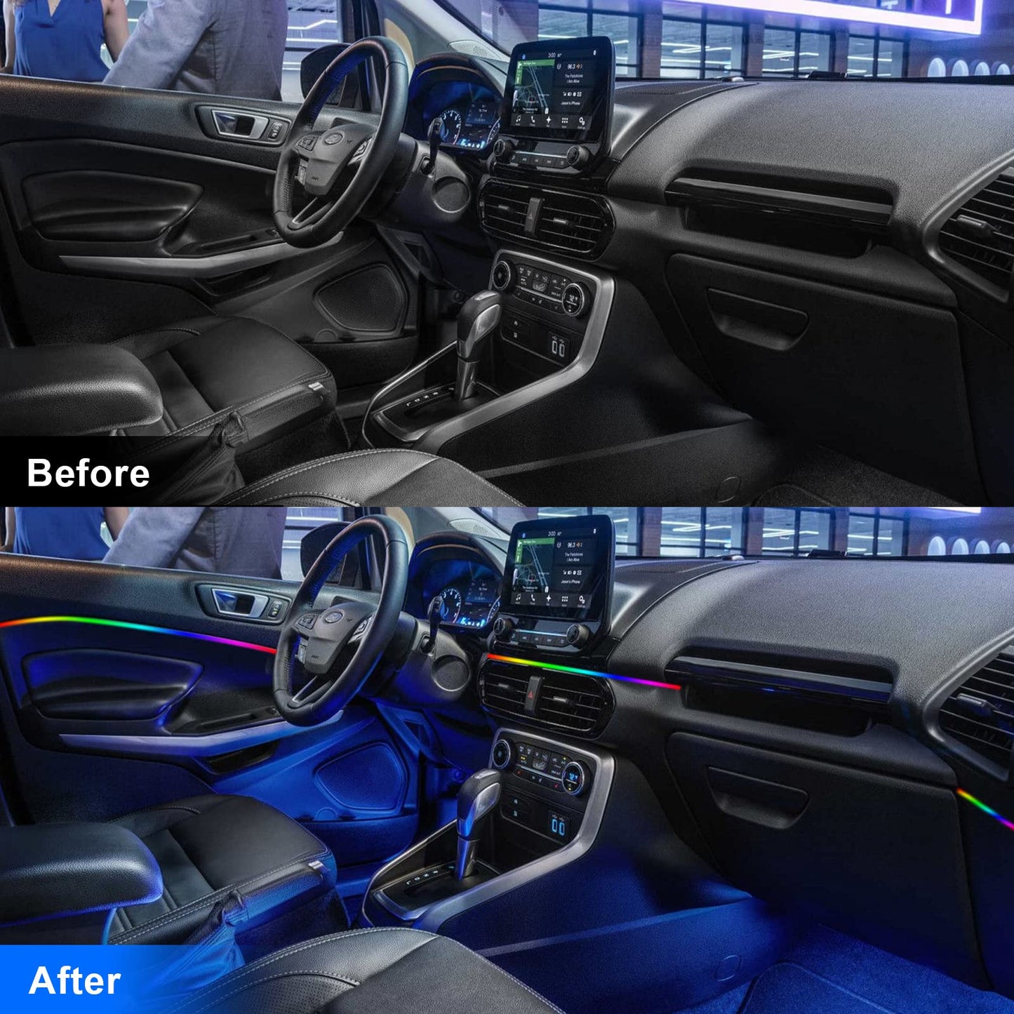 Acrylic Interior Car LED Strip Light RGB Dreamcolor 10 in1 with Wireless APP, 175 inches 593 LED 16 Million Color Fiber Optic Automotive Ambient Light Kits Music Sync Sound Activated Car Neon Lights