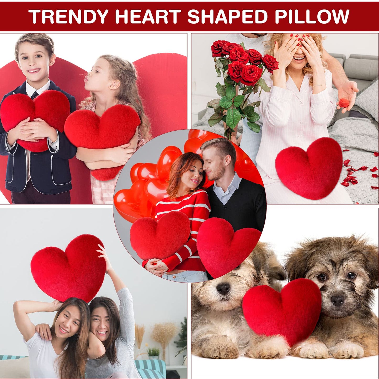 Marsui 2 Pcs Heart Throw Pillows, Soft Fluffy Faux Fur Decorative Hearts Shaped Pillows for Living Room Sofa Bed, Cute Heart Themed Gift for Mother(Red,11.81 x 11.02 Inch)