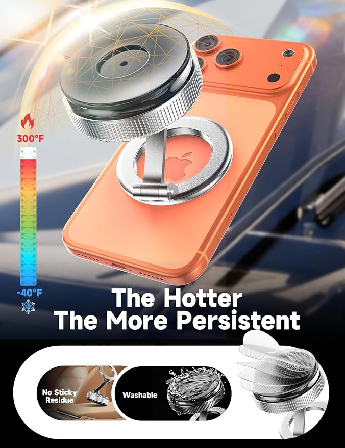Vacuum Magnetic Phone Holders for Your Car [105+LBS Suction & 3800gf Magnetic] 360° Adjustable Magsafe Car Phone Holder Mount for iPhone 17 16 15 14 13 12 Series & Android, Pure Zinc Alloy