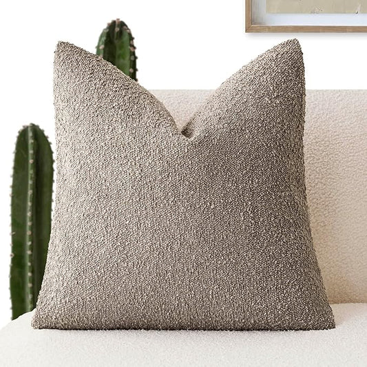 Foindtower Decorative Textured Boucle Throw Pillow Covers Accent Solid Pillow Cases Neutral Soft Cozy Couch Cushion Case for Chair Sofa Bedroom Living Room Home Decor 16x16 Inch,1PC,Light Taupe