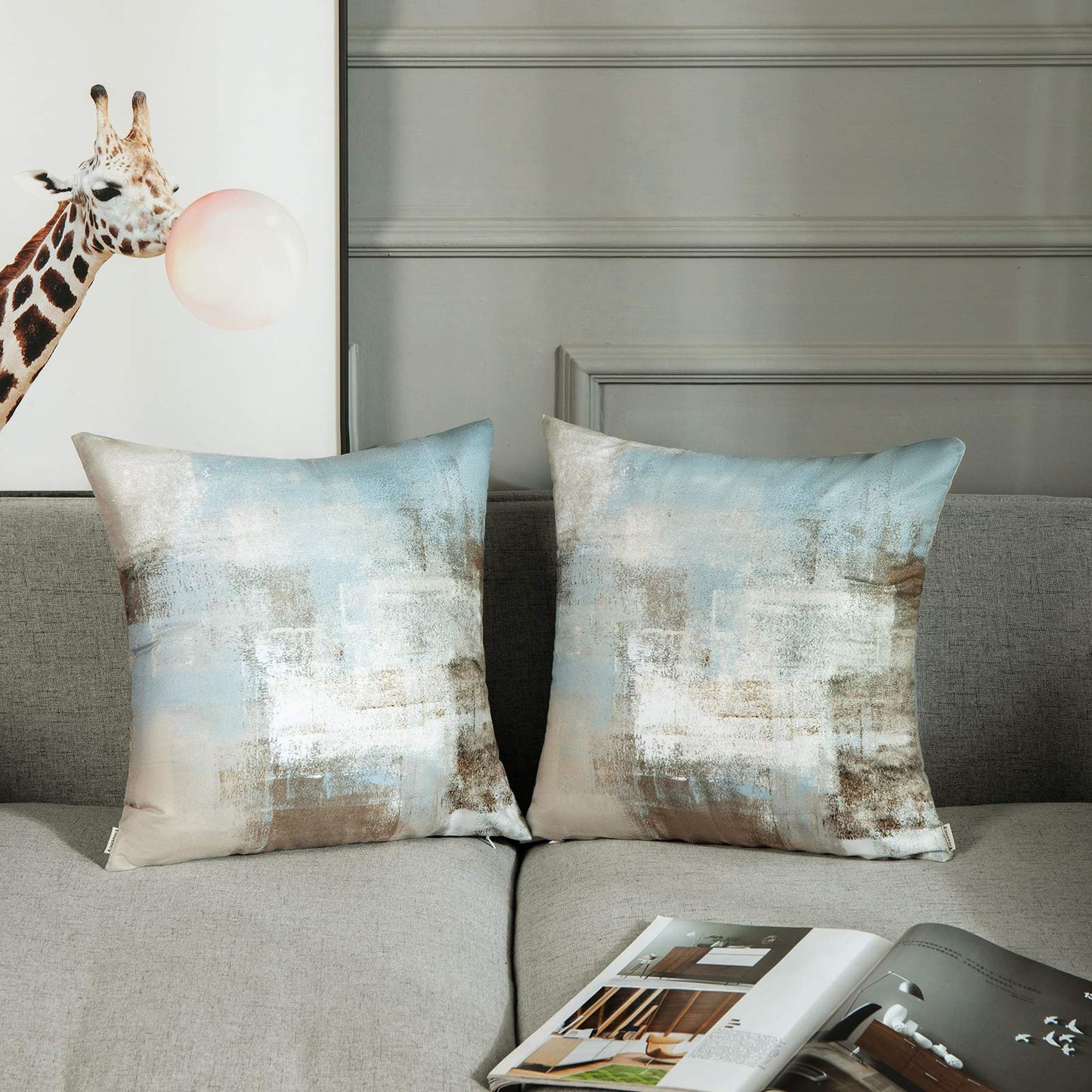 Britimes Throw Pillow Covers Modern Home Art Decor, 20 x 20 Inches Set of 2 Pillow Cases Decorative, Abstract Oil Painting Pillowcases for Bedroom, Living Room, Cushion Couch Sofa, Grey Beige