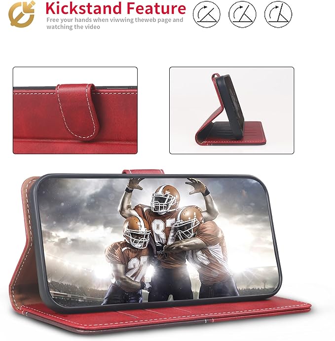 CIVICASE for iPhone 13 Wallet Case,Leather Flip Case [RFID Blocking] Credit Card Holder Folio Magnetic Stand TPU Shockproof Cover Color Matching for iPhone 13 (6.1") Red Brown