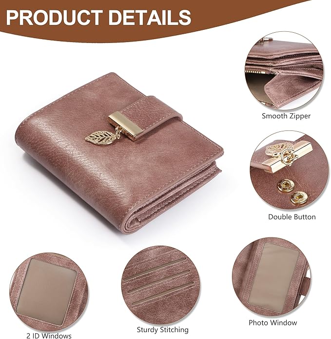 yiijay Small Wallet Women RFID Blocking Leather Bifold Wallet Credit Card Holder for Women Ladies Compact Wallet Mini Purse With Zipper Pocket