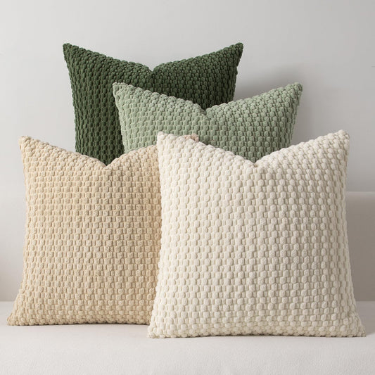 Kevin Textile Spring Throw Pillow Covers Pack of 4 Super Soft Boho Corduroy Decor Pillow Cases Mix and Match Colors Plush Texture Accent Pillows for Sofa Couch Living Room Chair 20x20 Inch, Green