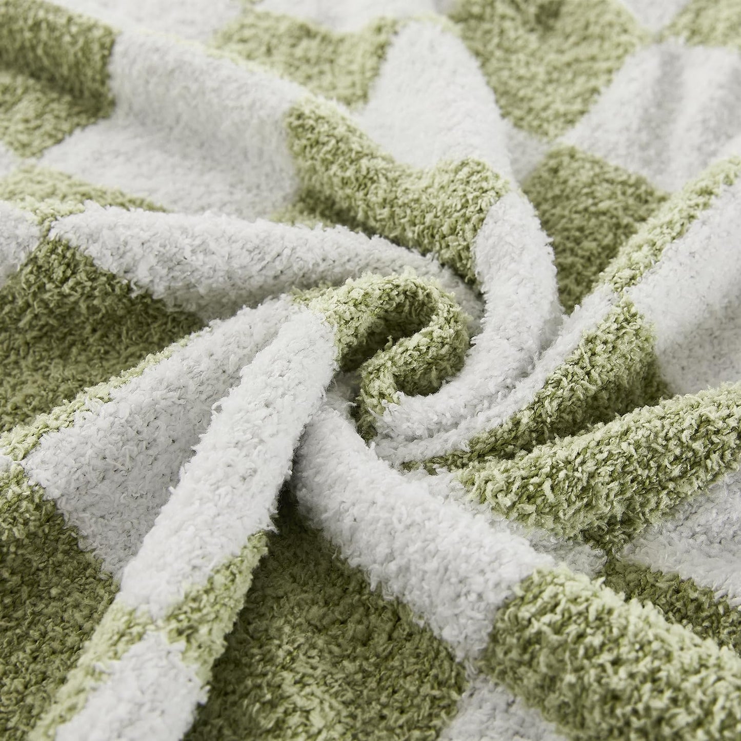 Cozzenity Checkered Throw Blanket, Sage Green Soft Cozy Fluffy Knitted Throw Blankets for Couch, Sofa, Bed, Chair, Warm Fuzzy Travel Picnic Lightweight Plaid Blanket, 50x70 inches