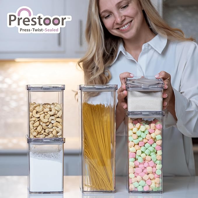 Prestoor 4-Pack Small Pantry Containers, 0.8 QT/0.76 L Clear SAN Food Storage Canisters with Twist-Lock Lids, Stackable for Sugar, Tea Bags, Seasoning, Nuts, Snacks (Green)