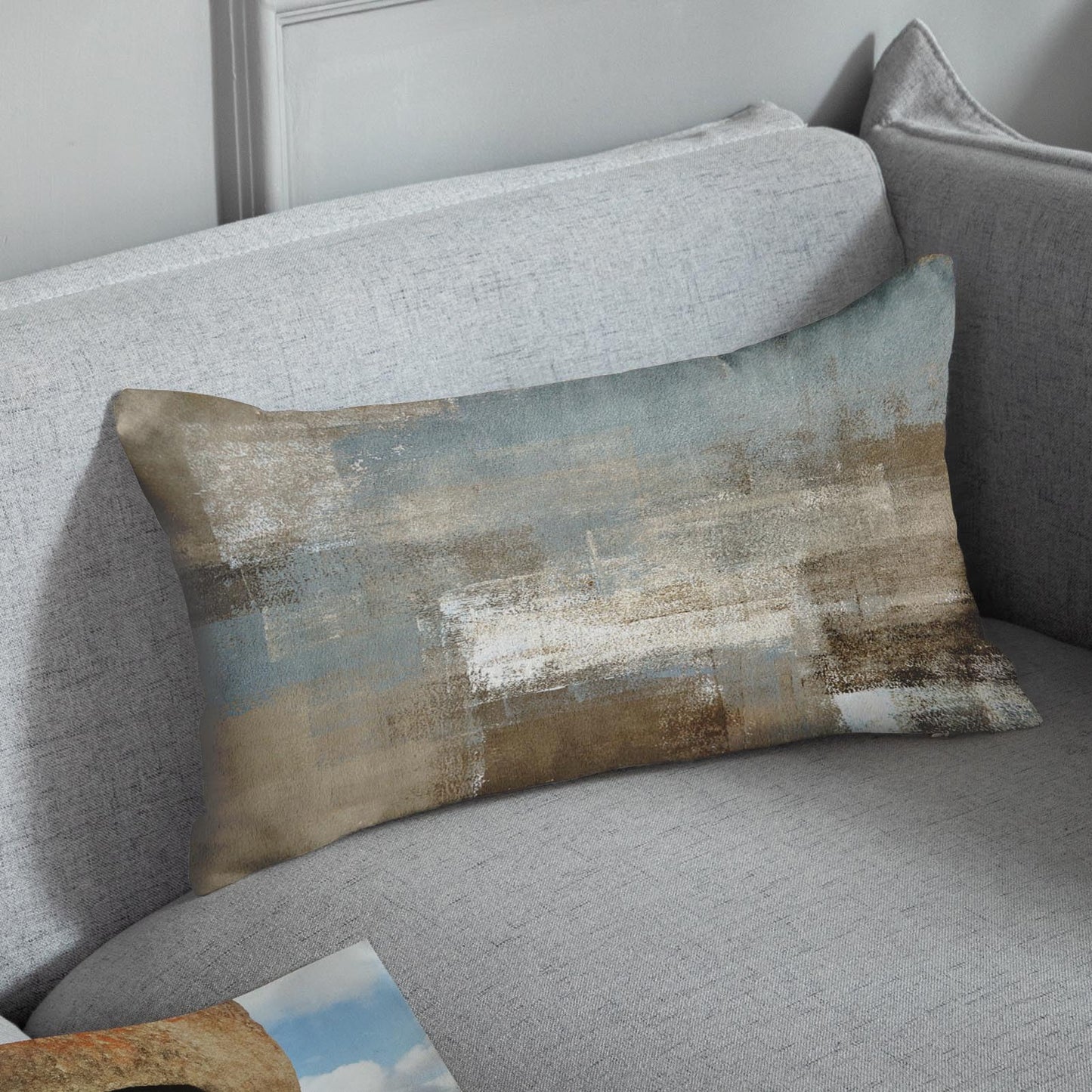 Britimes Throw Pillow Covers Modern Home Art Decor, 12 x 20 Inches Set of 2 Pillow Cases Decorative, Abstract Oil Painting Pillowcases for Bedroom, Living Room, Grey Beige